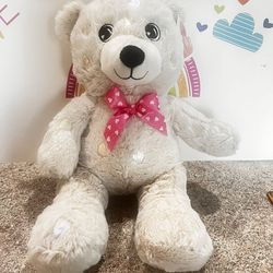 EASTER TEDDY BEAR! SILKY WHITE PLUSH WITH PINK BOW!   18  INCH!  BRSND NEW WITH TAGS