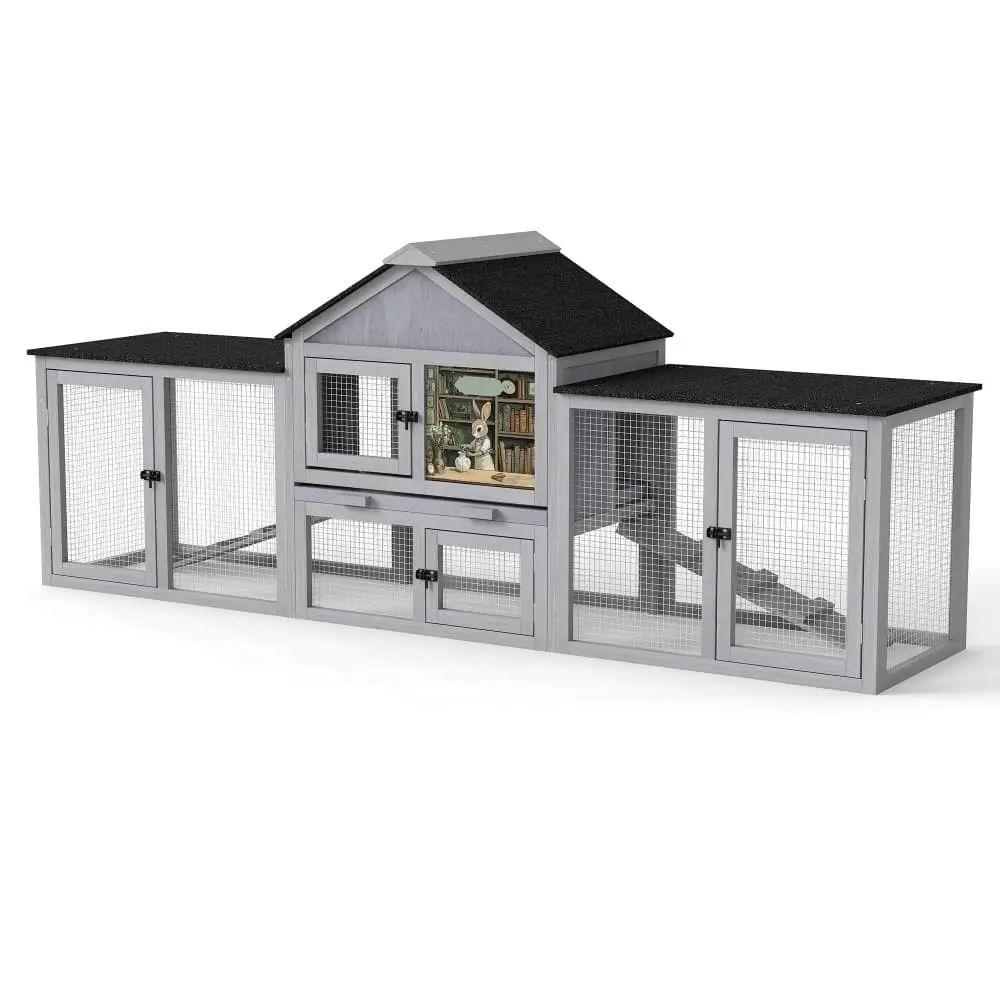 82″L 3-Compartment Double Rabbit Hutch