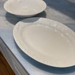 Platter And Serving Bowl. Fusing Fruitful Pattern. Platter 13.5 X 10”. Bowl 10”. Both One Price 