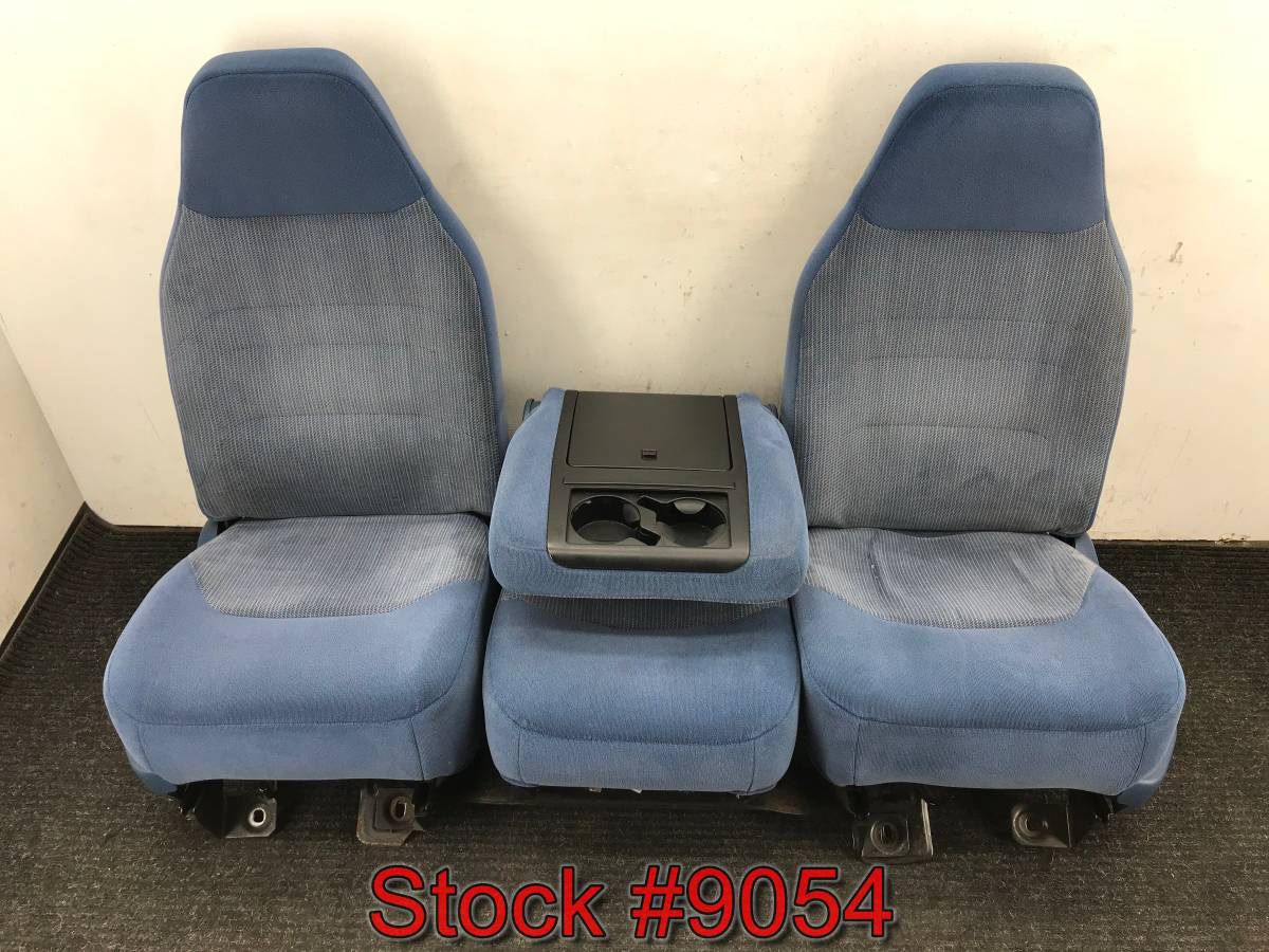 Blue Cloth Front Bucket Bench Console Seat For A 1980 Through 1996 Ford F150 F250 F350 Bronco  Stock #9054