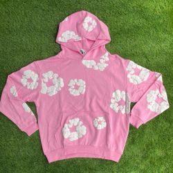 Blue And Pink Denim Tear Hoodies 