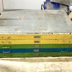 Vintage Mid Century Metal Flat Filing Cabinet - 5 Drawers