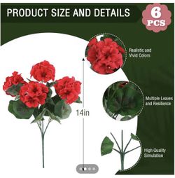 6 Piece Red Geranium Silk Flowers