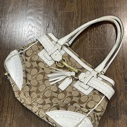 Vintage Coach Tan and white Purse