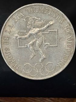1968 Mexico 25 Pesos Olympic Silver Coin .720 Silver