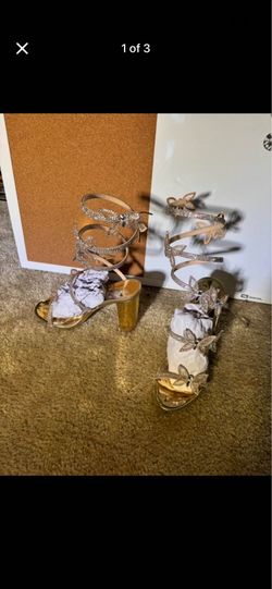 Strappy gold butterfly heels
