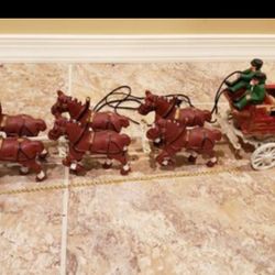 Vintage Cast iron Clydesdale Beer Wagon Metal Horse Drawn Cart Wagon 31" Long