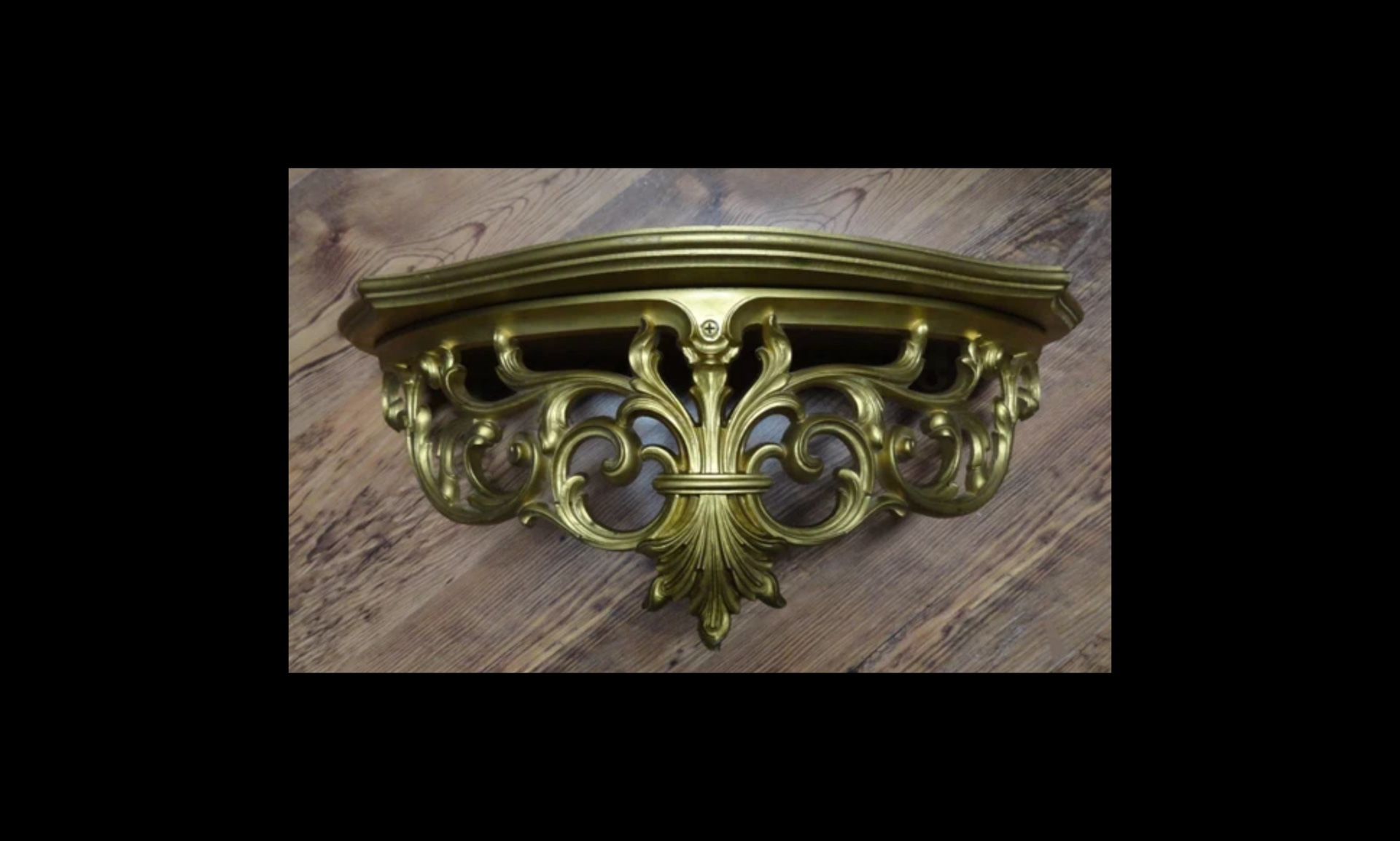 Vintage Syroco Wall Shelf Large Gold Tone 23.25” x 8.25” x 9.5” MCM Glamorous