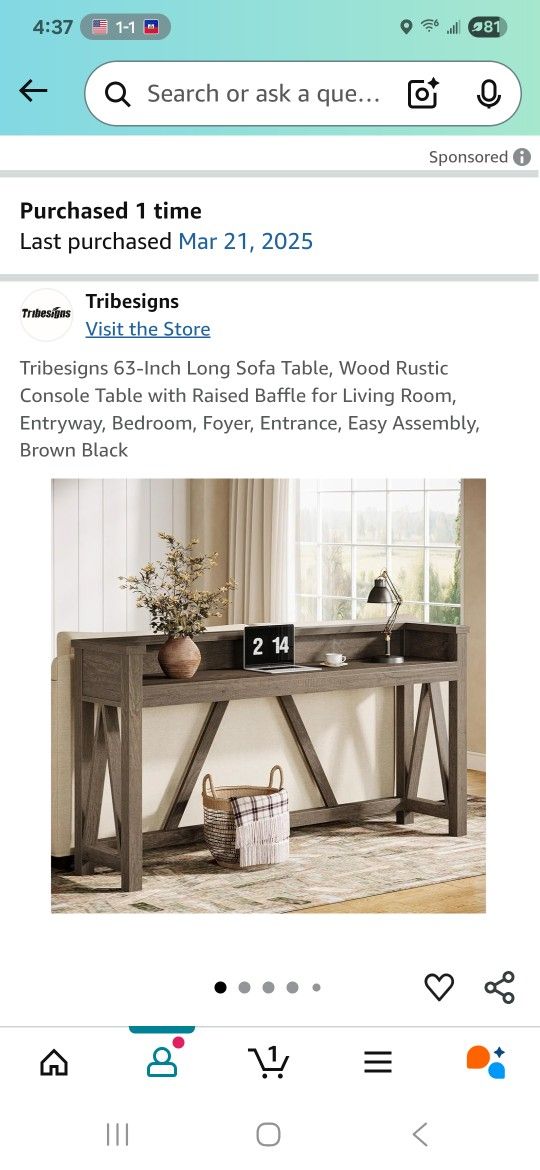 Tribesigns 63" Sofa Table Console