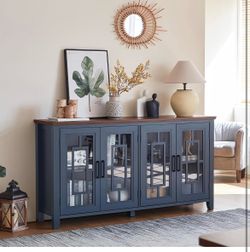 (Small Damage) New 63" Farmhouse Sideboard Buffet Cabinet with Storage,Navy Blue Kitchen Coffee Wine