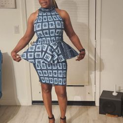 Light Blue African Ankara Skirt And Sleeveless Top