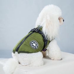 Pet Winter Warm Zip up Coat with D-ring, S Army Green