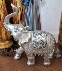 Large Silver Colored Elephant Sculpture