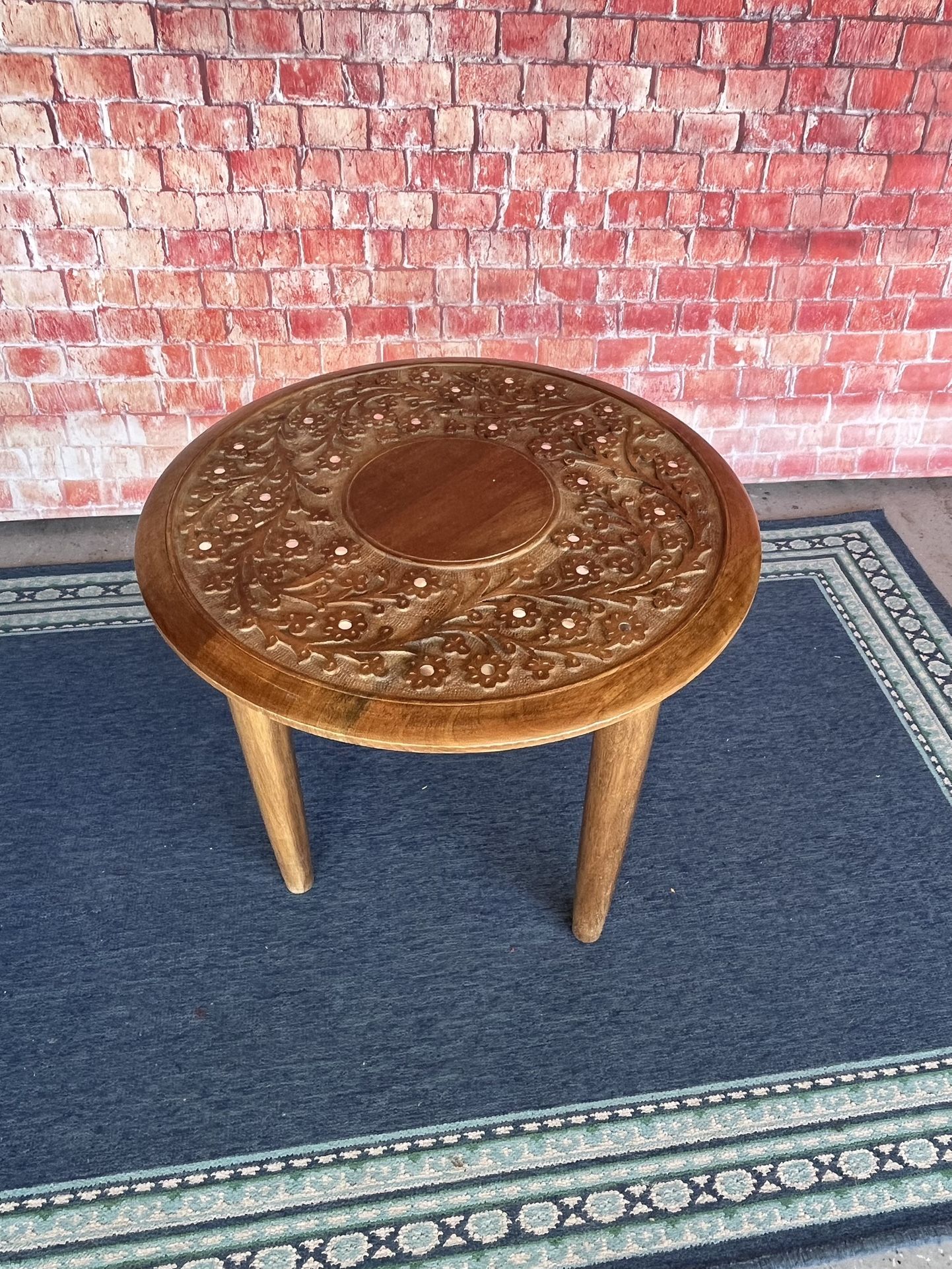 Wooden Side Table Accent Table Carved Wood