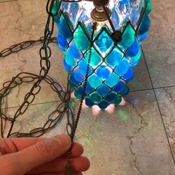 MCM Lucite Turquoise Swag Lamp Light Fixture House Of Mosaics for