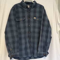 Carhartt Men’s Button Shirt Long Sleeve Plaid Work Classic Grey Blue Size XL