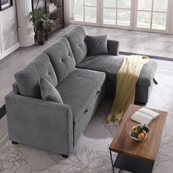 Corduroy Sleeper Bed Sectional Sofa Couch With Storage Chaise
