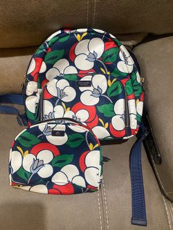 Kate Spade Dawn Breezy Backpack And Small Bag Set Floral Design Lined In Dk Blue