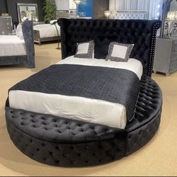 Round Velvet Queen Storage Bed 🔥buy Now Pay Later 