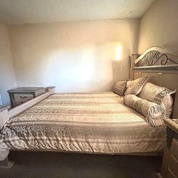 Queen Bedroom Set Metal Embellished 