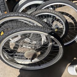 Used Wheel & Tires ( On 2 Wheels Are Brand New ) + Cables For Brake+ Random Used Bike Parts