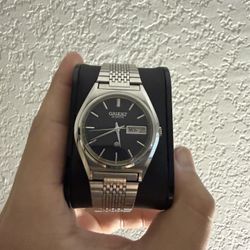 Orient Quartz Vintage Black Dial Watch Arabic/English Dial DayDate 36mm