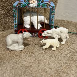 Hallmark lot of 4 Polar Bear circus train car 1991 & porcelain plastic figure