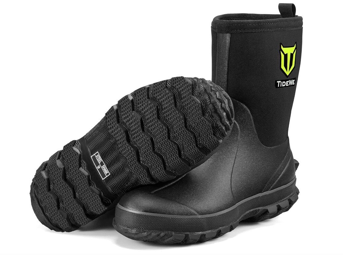 TIDEWE Rubber Boots for Men, 5.5mm Neoprene Insulated Rain Boots with Steel Shank, Waterproof, for Hunting, Fishing, Farming, etc. – Size 10
