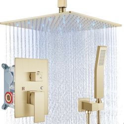 Aolemi Ceiling Mount Shower Faucet Set with Handheld Spray High Pressure Shower Faucets Sets Complete Rough-in Valve and Shower Trim Kit System Includ