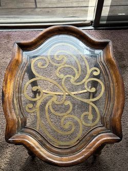 Wood and Glass Side Table with Scroll Design