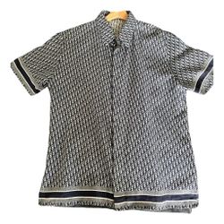 Dior White & Blue Oblique Button Up Shirt 38