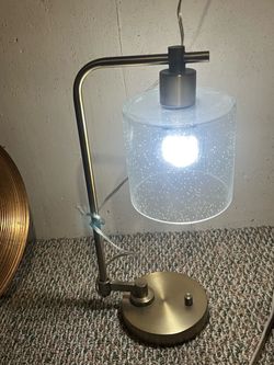 Modern Brushed Nickel Table Lamp with Seeded Glass Shade