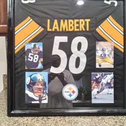 JACK LAMBERT HALL OF FAMER WITH THE PITTSBURGH STEELERS CUSTOM STITCHED FRAMED JERSEY.