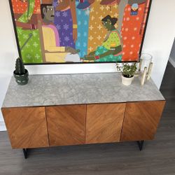 CB2 Suspend 57” Walnut Wood And Marble Top Media Console
