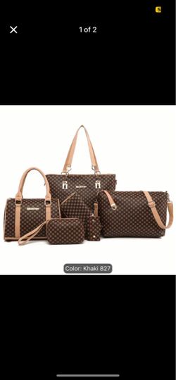 6-Piece Checkered Handbag Set Brown