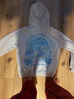 Pink Palm Puff  Sweatshirt Light Blue