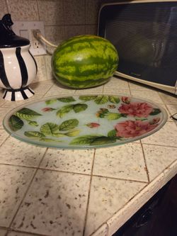 Oval Glass Floral Serving Platter