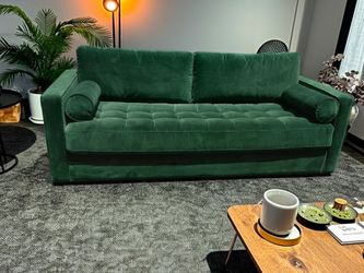 Sven 88" Grounded Tufted Velvet Sofa-Plush Pacific Green,  Like New