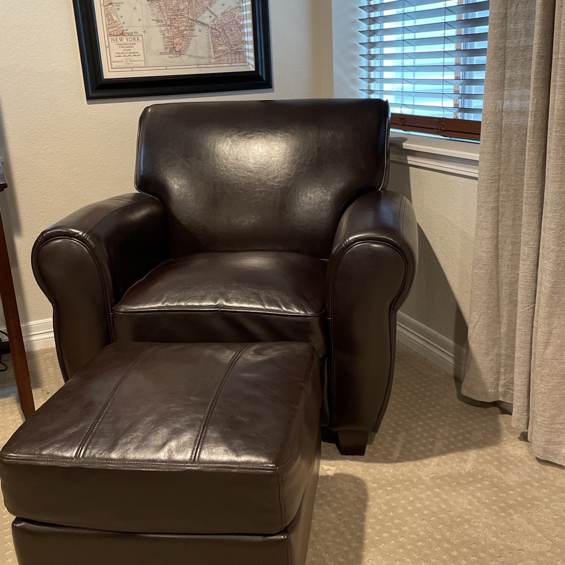 Faux Leather Armchair and Ottoman