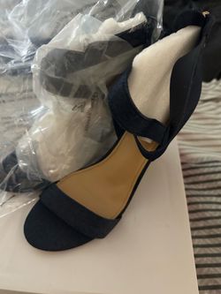 Navy Blue Denim Ankle Strap Heeled Sandal