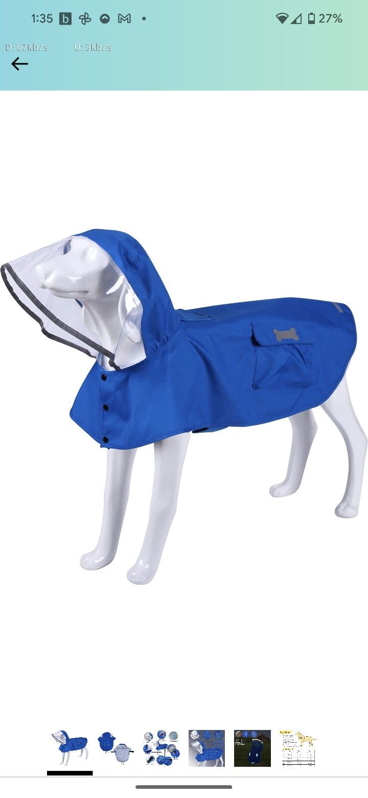 Waterproof Dog Raincoat, Adjustable Reflective Lightweight Pet Rain Clothes with Poncho Hood (Small, Blue)

