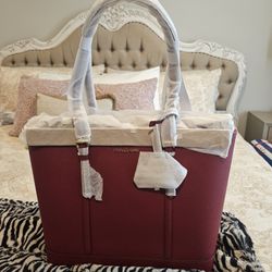 Micheal Kors Cherry Jet Set Travel Large Shoulder Leather Tote 12 Tall x 17.5 Wide
