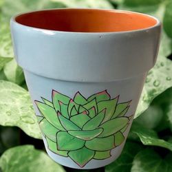 Hand Painted Clay Pot ‘Succulent’ 