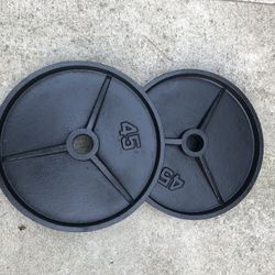 Pair of Deep Dish 45 Lb Olympic Plates 