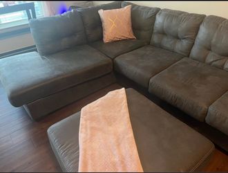 Grey Sectional and Ottoman
