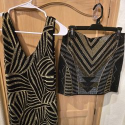 Dress  Black With Gold Design&skirt With Various Metalic Colors Size 6 
