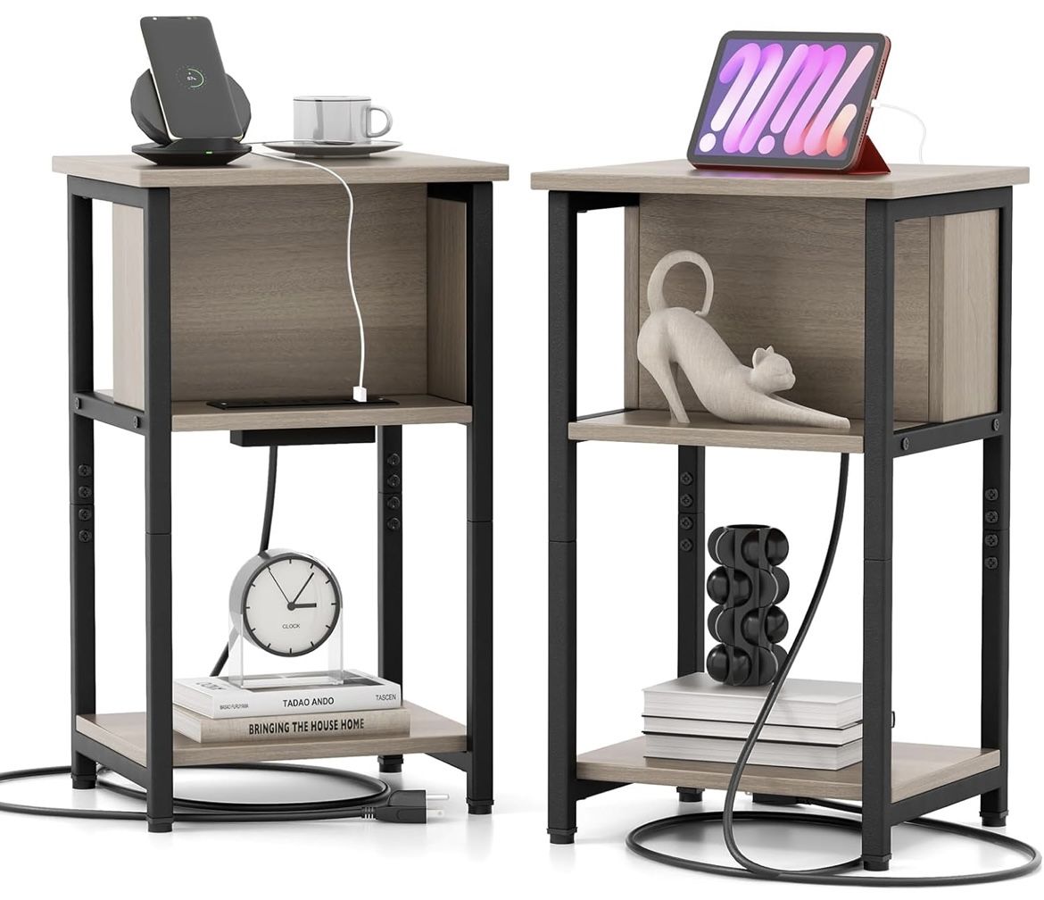 Nightstand with Charging Station Set of 2, 3-Tier For Sale $32.00 50%+ OFF Retail $64.99 NEW IN BOX