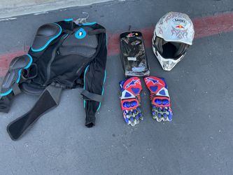 Motorcycle jacket large , gloves ,and helmet