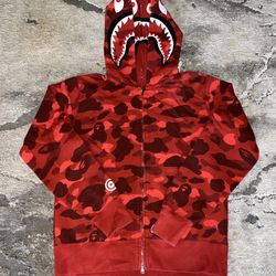 Bape Red Color Camo Shark Full Zip Double Hoodie🍓