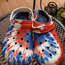 Crocs Uni-sex Blue Red White Patriotic Tie Dye Size M10.5 